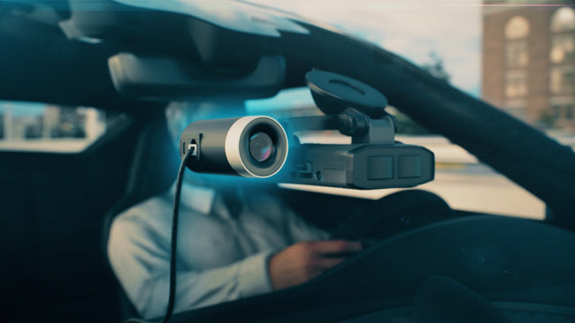 M2 Smart Dash Cam attached to radar detector on windshield