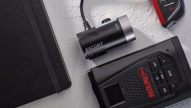 M2 smart dash cam with Redline 360c on countertop