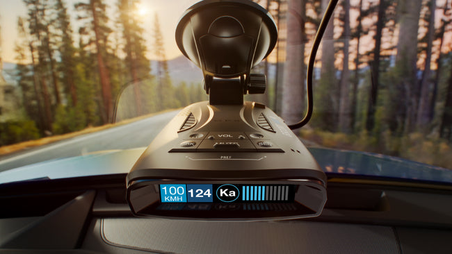 Escort MAX 4 portable radar detector attached to windshield