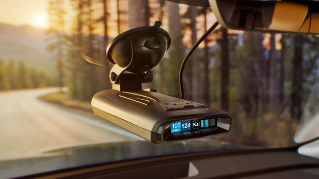 Escort MAX 4 portable radar detector attached to windshield