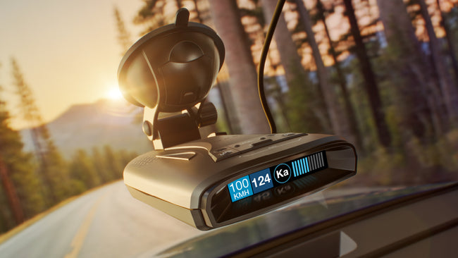 Escort MAX 4 portable radar detector attached to windshield